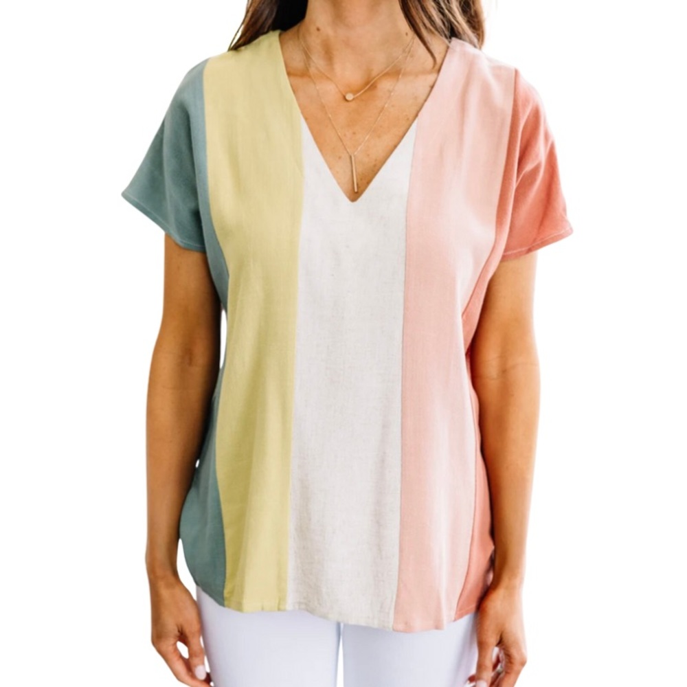 Like New- Something To Love Sea Green Color-block Top- Entro Sz M